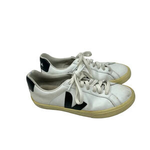 Veja Esplar Leather White Plantine Sneakers Black Logo Size US 6